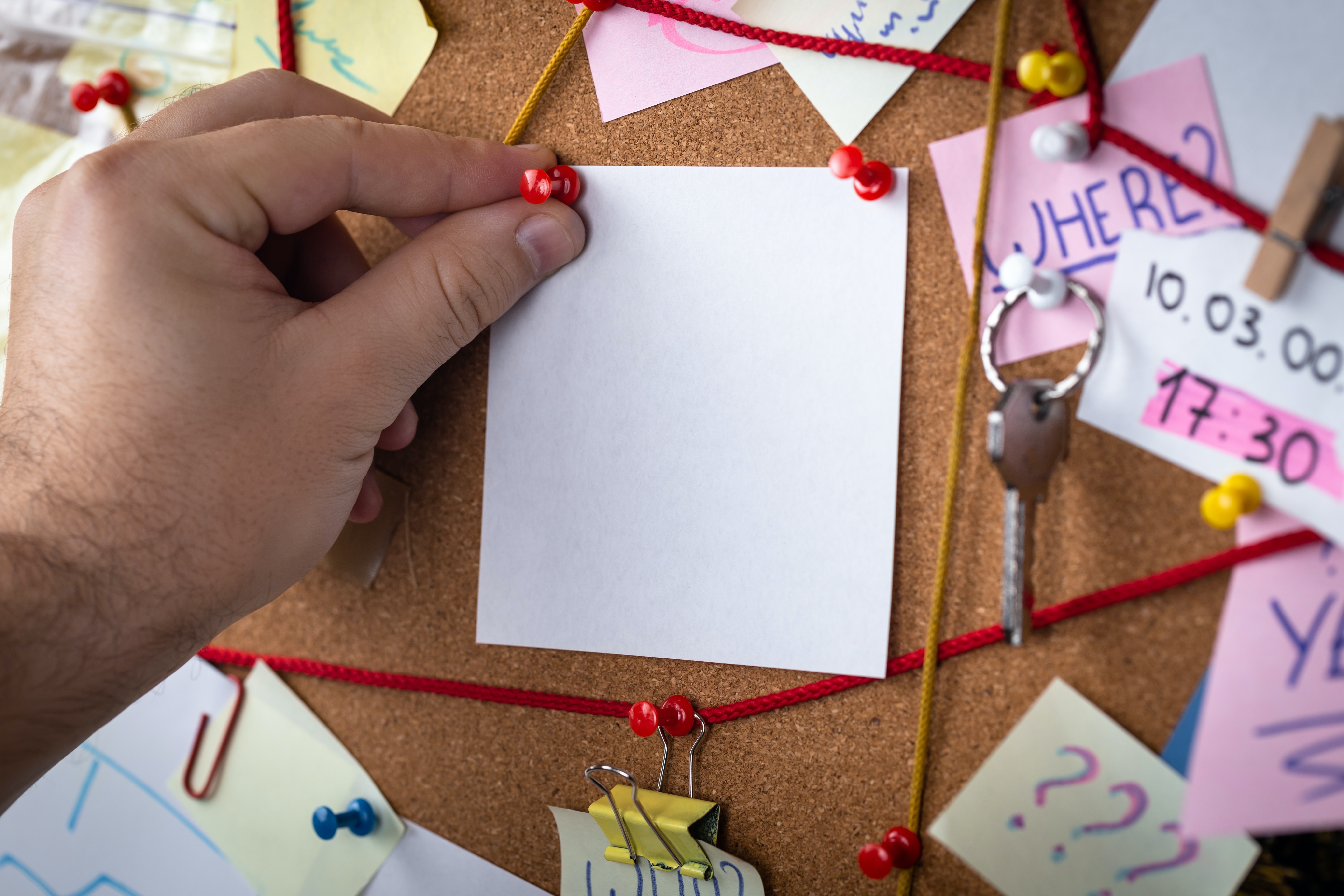 image of a board filled with clues